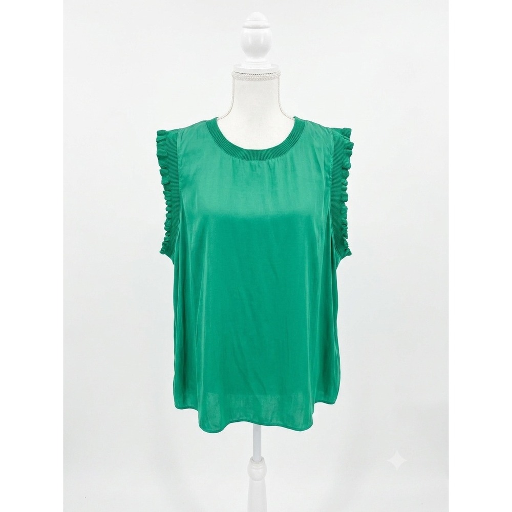 Skies Are Blue Curvy Green Sleeveless Ruffle Trim Blouse 3X NWT